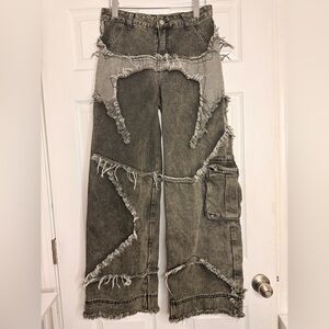ROMWE Gray Distressed Wide Leg Jeans